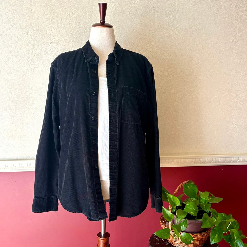 Madewell Perfect Fit Black Corduroy Button Down Shirt Long Sleeve Cotton L Layer